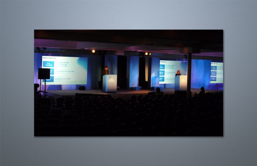 Benchmark Graphics has the unique capability to install the graphics that we image for sales and trade shows. These photos show our installation crew doing a midnight install for our client, Imagination (USA) for an American Express sales conference at a major New York hotel.
