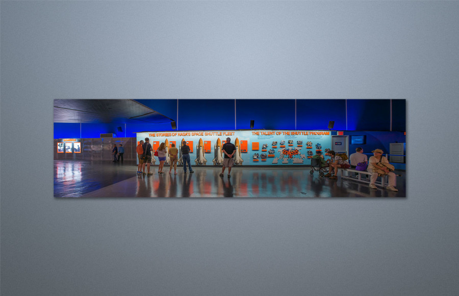Space Shuttle Entrance and Main Exhibit Area: Main Exhibit Area - Approximately 7 1/2' x 45' using 1/4" Sintra base panels imaged with certain caption copy mounted on dimensional panels. Also, CAD CAM cut-outs replicating jig saw puzzle.