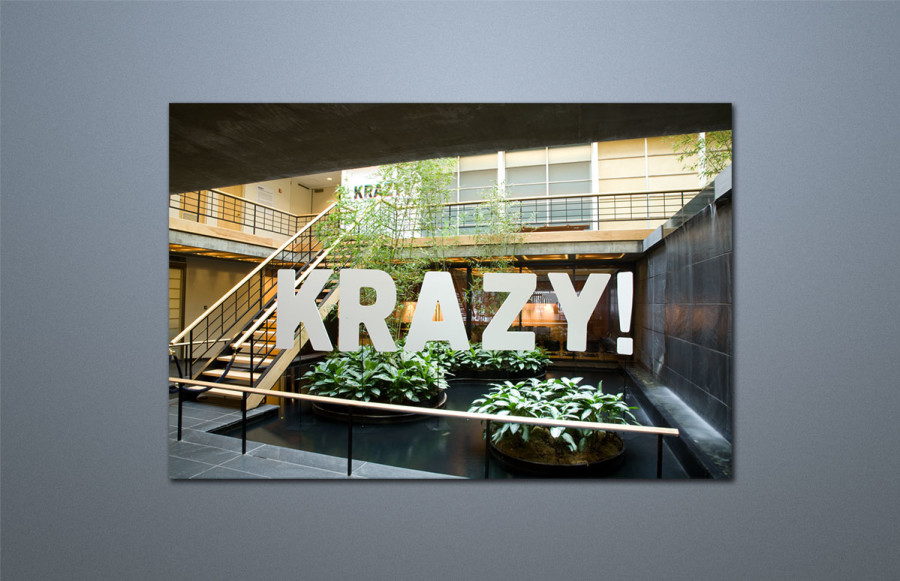 Japan Society: "KRAZY" Exhibition: All artwork digitally rendered in color or black and white on exhibition grade matte adhesive vinyl. Create die-lines for all cut outs. Mounting of selected pieces to white Sintra. Installation of all cut-outs, balloons and "artist's chats" on various surfaces.