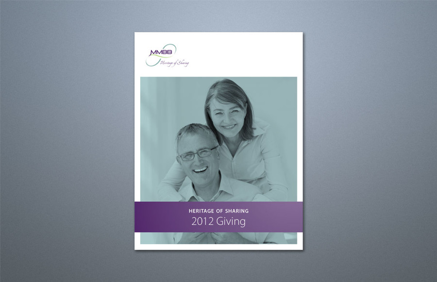 Heritage Of sharing 2013: 36 page 8 ½ x 11 self cover printing 4/c process + PMS 8282 Metallic Green and PMS 512 Purple + overall AQ coating (7/7). Nest in 6 ¼ KostKut envelope supplied. Fold, stitch, trim and pack.