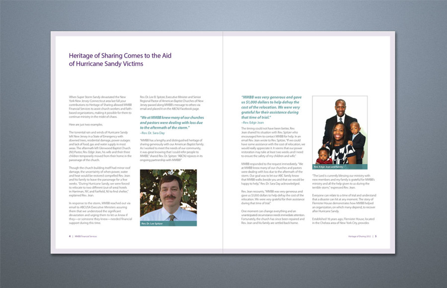 Heritage Of sharing 2013: 36 page 8 ½ x 11 self cover printing 4/c process + PMS 8282 Metallic Green and PMS 512 Purple + overall AQ coating (7/7). Nest in 6 ¼ KostKut envelope supplied. Fold, stitch, trim and pack.
