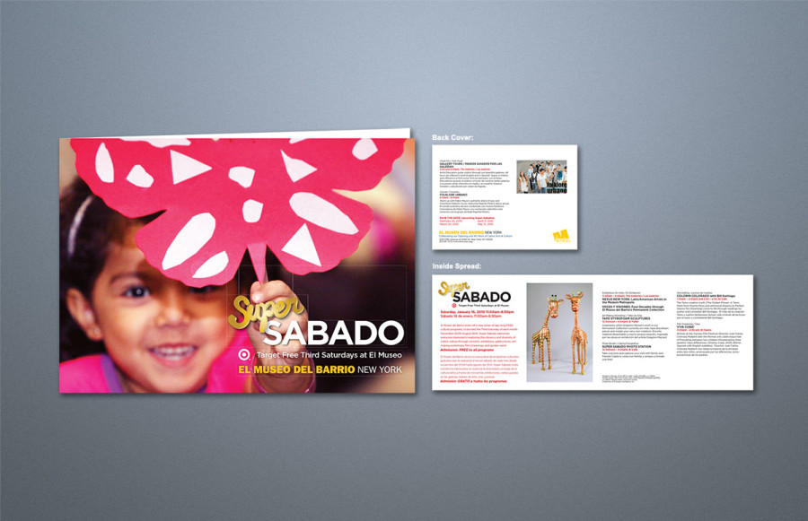 benchmark-museo-del-barrio1 Spring Cultural Promotion - Nuevo Cine & Super Sabado: 3 different 5 x 14 postcards, score and fold to 5 x 7. Printing 4/4 process on 100# dull coated. Show PDF's for immediate approval and supply finished pieces to meet rush schedule.