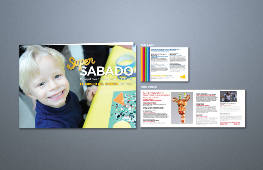 Spring Cultural Promotion - Nuevo Cine & Super Sabado: 3 different 5 x 14 postcards, score and fold to 5 x 7. Printing 4/4 process on 100# dull coated. Show PDF's for immediate approval and supply finished pieces to meet rush schedule.