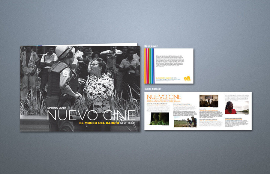 Spring Cultural Promotion - Nuevo Cine & Super Sabado: 3 different 5 x 14 postcards, score and fold to 5 x 7. Printing 4/4 process on 100# dull coated. Show PDF's for immediate approval and supply finished pieces to meet rush schedule.