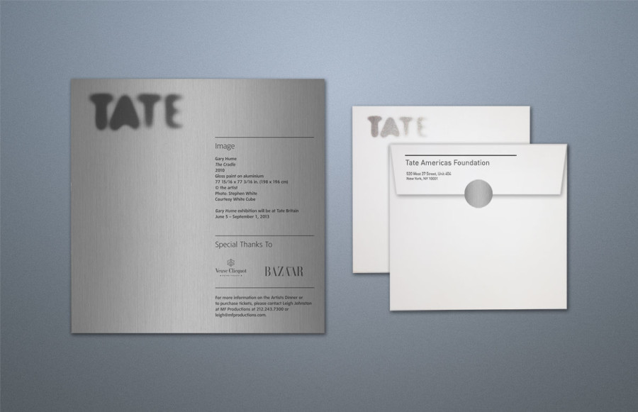 Invite: Base 6 9/16" x 12 7/8" plus bleed open. Prints 2 PMS (PMS 8403 Metallic Silver-Gray and PMS 5875 Ivory/Tan), 2 sides on 80# silk cover. Back Panel: Brilliance Brushed Aluminum run vertically (6 ½" x 6 9/16"). PMS 8403 1/side and mounted to back side of invite. #7 Square Envelope: PMS 8403 printing 2 sides (1/1). Envelope Seals: Adhesive back 5 ½" x 5 ½." Brushed Aluminum sheets kiss cut for 2" circles.