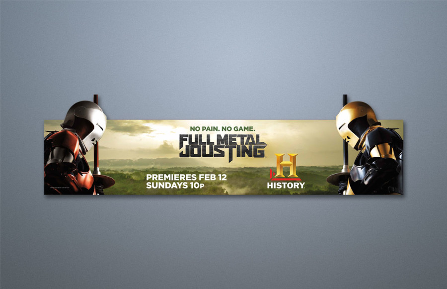OOH Campaigns for "Swamp People" and "Full Metal Jousting": Two time sensitive OOH campaigns for New York and LA markets produced simultaneously. Program consists of Telephone Kiosks printing 4/1/4 digital process, King Size Bus Posters, some with extensions, Bus Toppers, Billboards in various sizes, NY Wallscapes (2 panels measuring 116' x 78' and 116' x 74') printing on mesh. Show proofs for approval and print, pack and ship on 24/7 schedule.