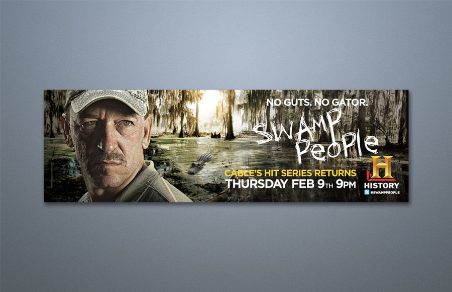 OOH Campaigns for "Swamp People" and "Full Metal Jousting": Two time sensitive OOH campaigns for New York and LA markets produced simultaneously. Program consists of Telephone Kiosks printing 4/1/4 digital process, King Size Bus Posters, some with extensions, Bus Toppers, Billboards in various sizes, NY Wallscapes (2 panels measuring 116' x 78' and 116' x 74') printing on mesh. Show proofs for approval and print, pack and ship on 24/7 schedule.