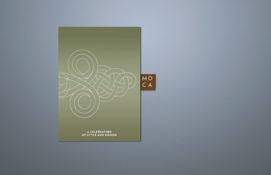 Invitation Sleeve: 7 x 10 bleed Prints Metallic 8321-871 + AQ over Metallic 871 on 80# Endurance Silk Cover. White foil stamp over metallic ink. Die score and glue.