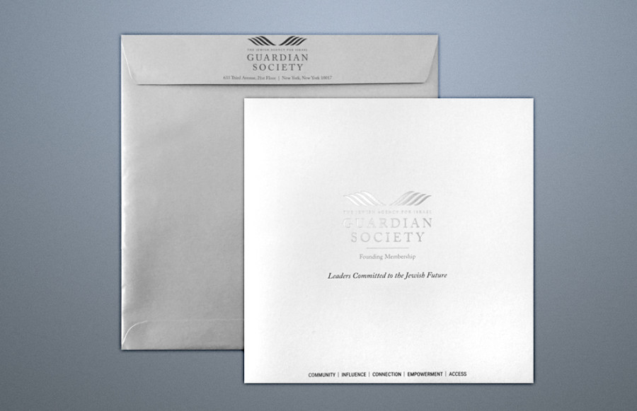 Jewish Agency for Israel Guardian Brochure: 500 sets of 4 Items: Main Brochure, Note Card, Envelope, Insert.