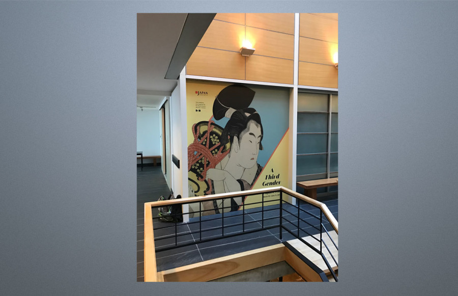 The Japan Society Exhibition: A Third Gender
A small, critical exhibition consisting of three panels of Self Adhesive Vinyl (SAV) with a background color match of the SAV to an existing Benjamin Moore wall paint color.  The panels measured 92” x 104,” 40” x 98,” and 40” x 98.”  Our responsibility was to image the graphics and do the installation.  Additionally, there were 88 captions and descriptions printed on Styrene cut to multiple sizes that the client installs with their own staff.