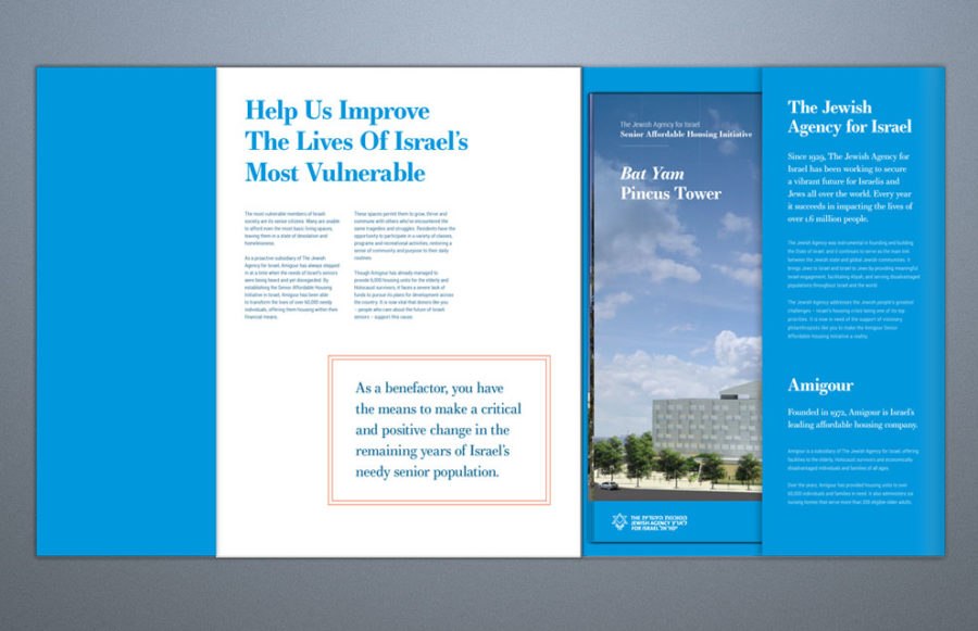 Jewish Agency for Israel - Amigour Book: Text: 20 pages, 9x12 + bleed, 4/4, on 80# Bright White Opaque Text. Fold, trim and stitch into cover.